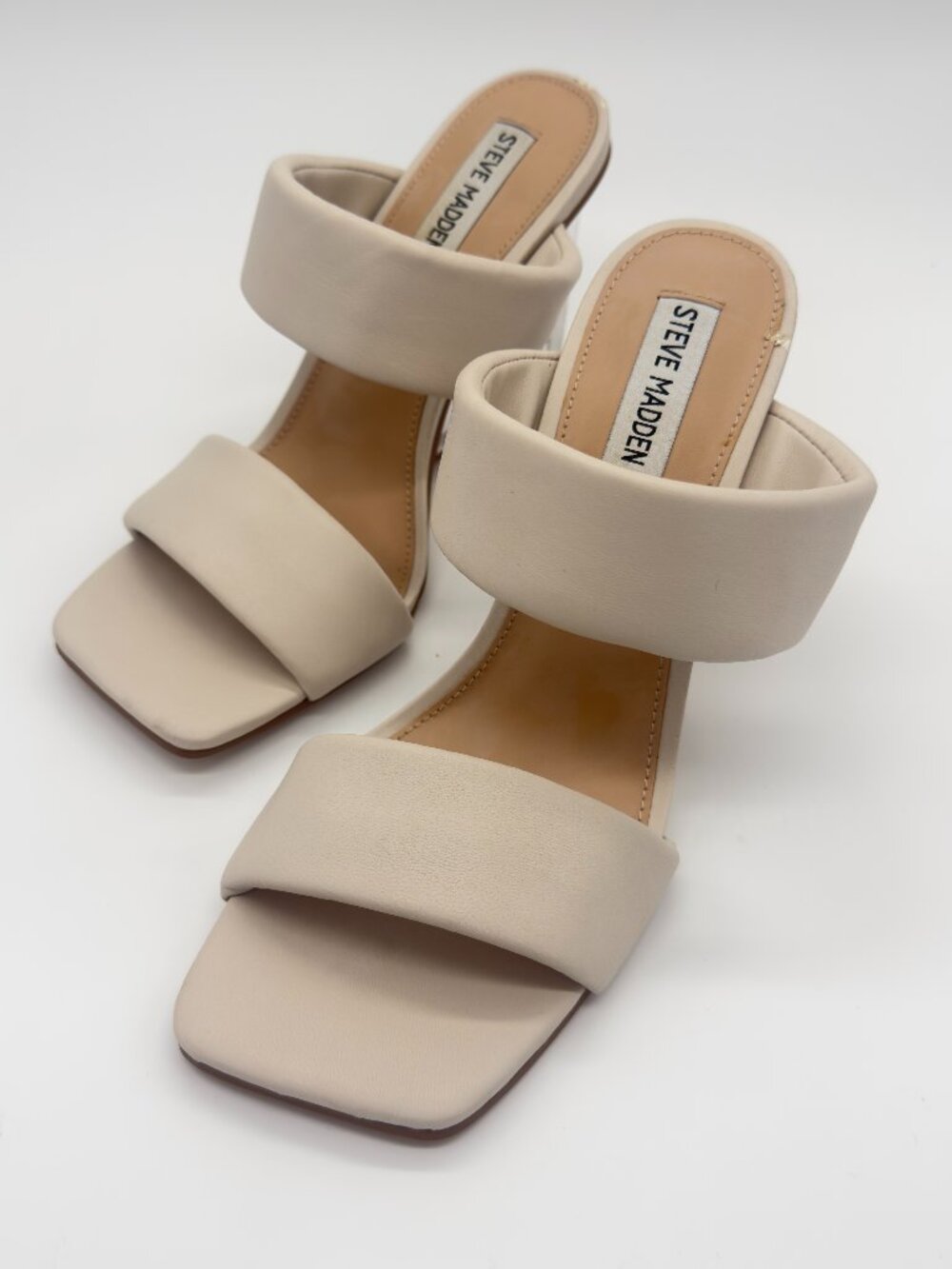 STEVE MADDEN Womens Beige Translucent Heel Comfort Isa Square Toe Wedge Slip on